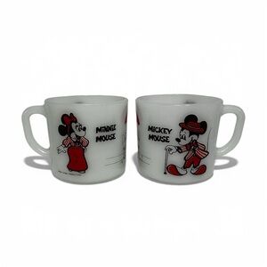 Mickey and Minnie Mouse Milk Glass Mugs